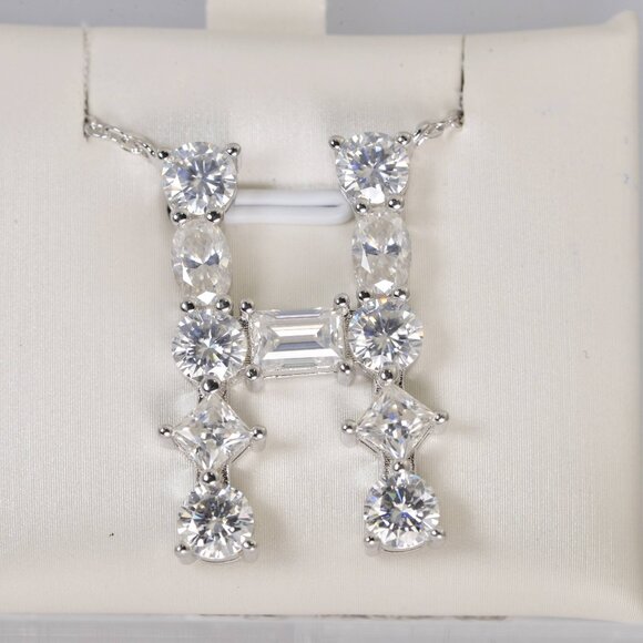 Gra Certified Moissaite "H" Diamond all Moissanite Initial Pendant 925 Sterling - Picture 1 of 5